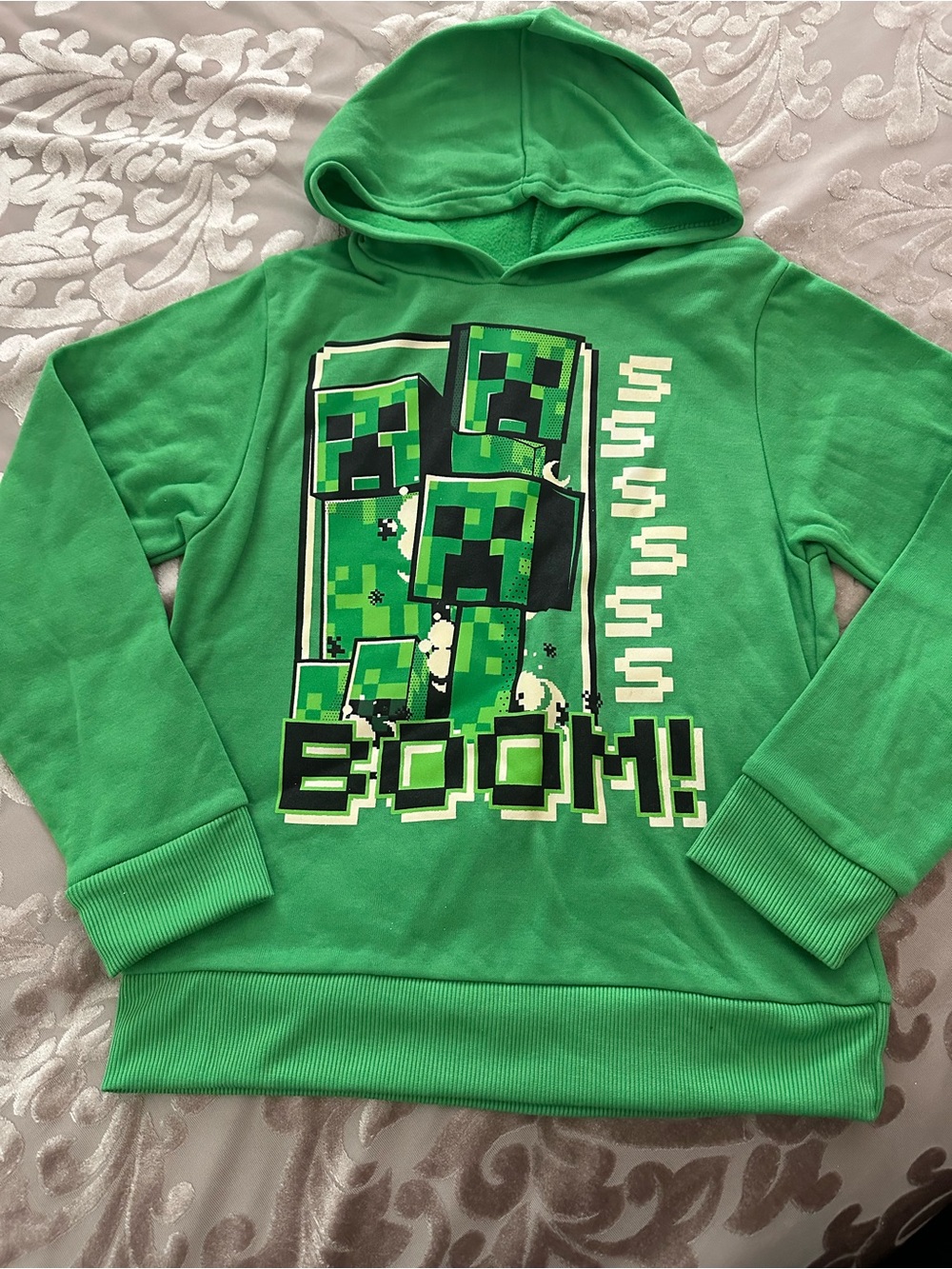 Minecraft Hoodie with Green 'BOOM!' Graphic